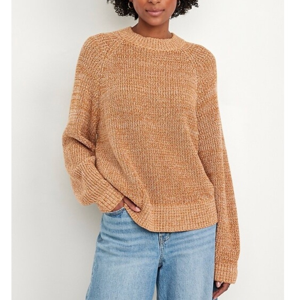 Old Navy Shaker Stitch Sweater XL Brown Sly Fox Marl Raglan Cotton Fall Cozy
